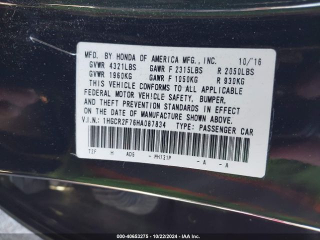 1HGCR2F76HA087834 Honda ACCORD EX