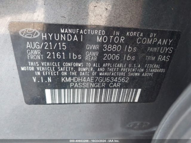 KMHDH4AE7GU634562 Hyundai ELANTRA SE