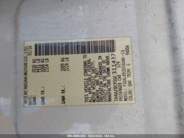 1N4AZ0CP1GC311437 Nissan LEAF S