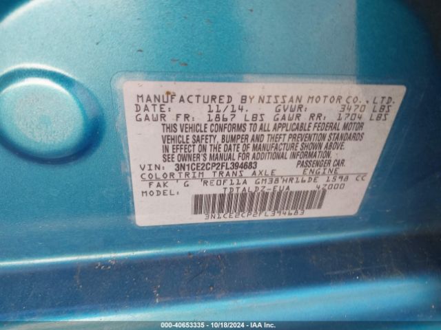 3N1CE2CP2FL394683 Nissan Versa Note Sv