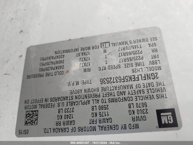 Chevrolet EQUINOX 1LT 2015 2GNFLFEK5F6372536 Image 9