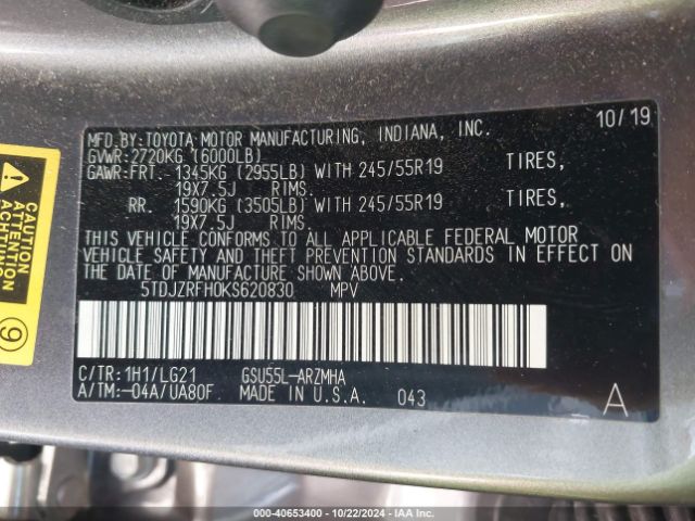 5TDJZRFH0KS620830 Toyota Highlander Se