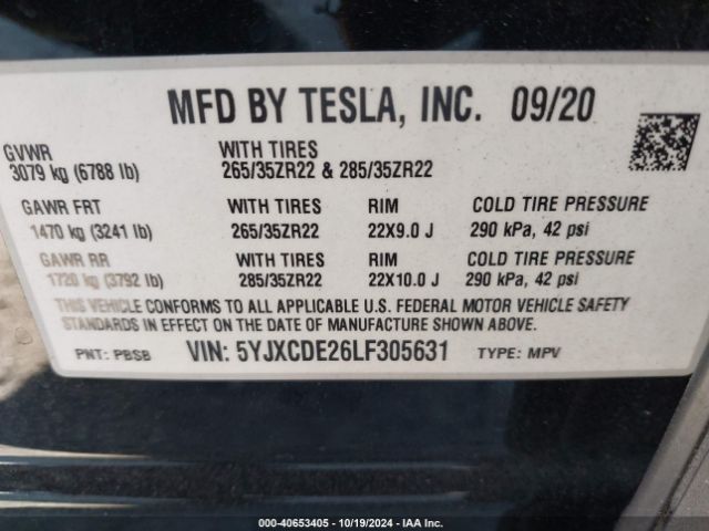 5YJXCDE26LF305631 Tesla Model X Long Range Dual Motor All-wheel Drive/long Range Plus Dual Motor All-wheel Drive