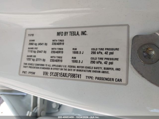 5YJ3E1EAXLF598741 Tesla Model 3 Standard Range Plus Rear-wheel Drive/standard Range Rear-wheel Drive