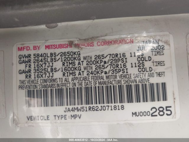 2002 MITSUBISHI MONTERO JA4MW51R62J071818 Photo 8