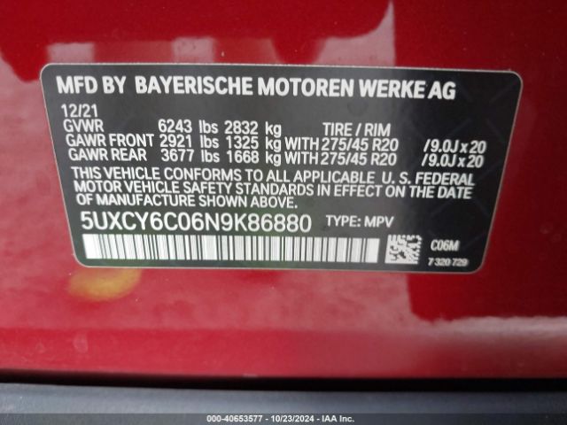 5UXCY6C06N9K86880 BMW X6 Xdrive40i