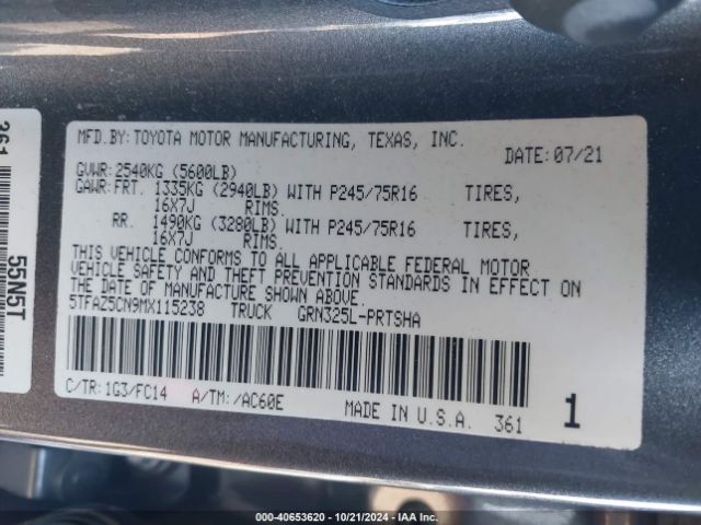 5TFAZ5CN9MX115238 Toyota Tacoma Sr5 V6