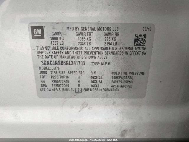 3GNCJNSB6GL241703 Chevrolet Trax 1ls