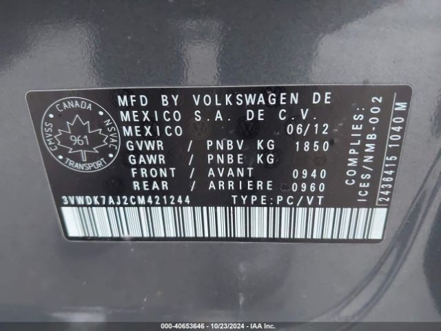 2012 VOLKSWAGEN JETTA SEDAN 3VWDK7AJ2CM421244 Photo 8