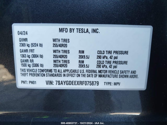2024 TESLA MODEL Y 7SAYGDEEXRF075879 Photo 8