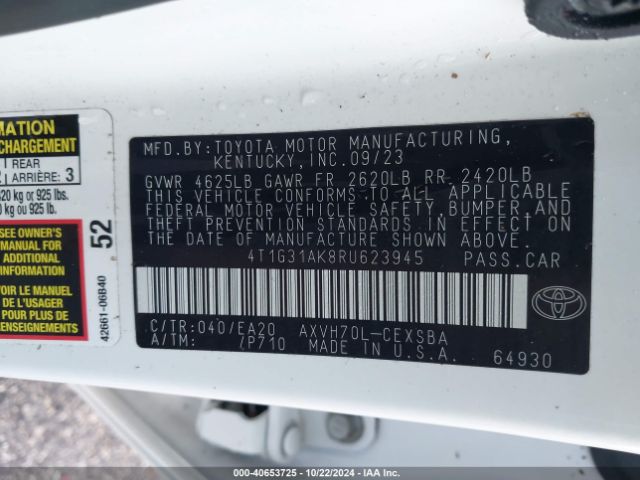 4T1G31AK8RU623945 Toyota Camry Hybrid Se