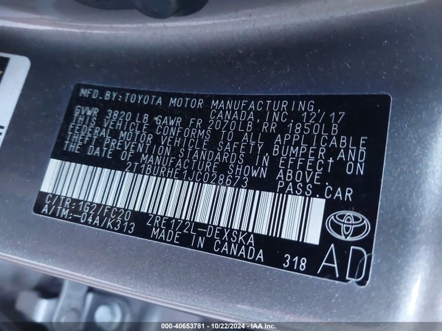 Toyota COROLLA SE 2018 2T1BURHE1JC028673 Image 9