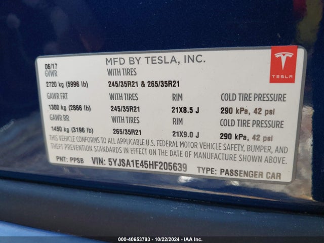 2017 TESLA MODEL S 5YJSA1E45HF205639 Photo 8