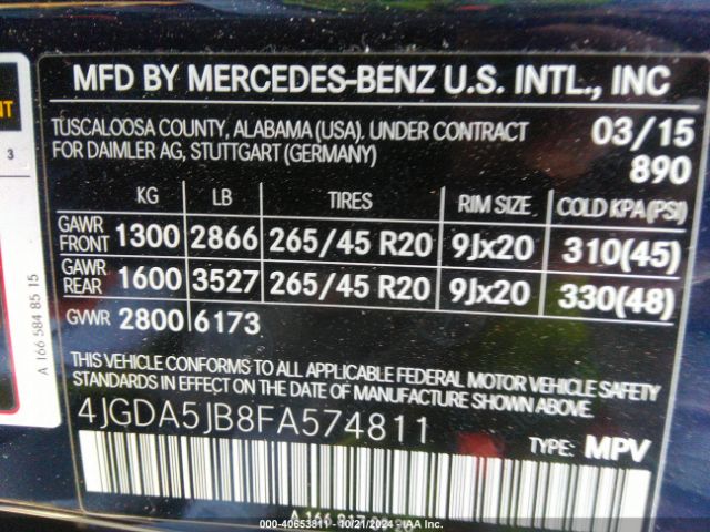 4JGDA5JB8FA574811 Mercedes-Benz ML 350