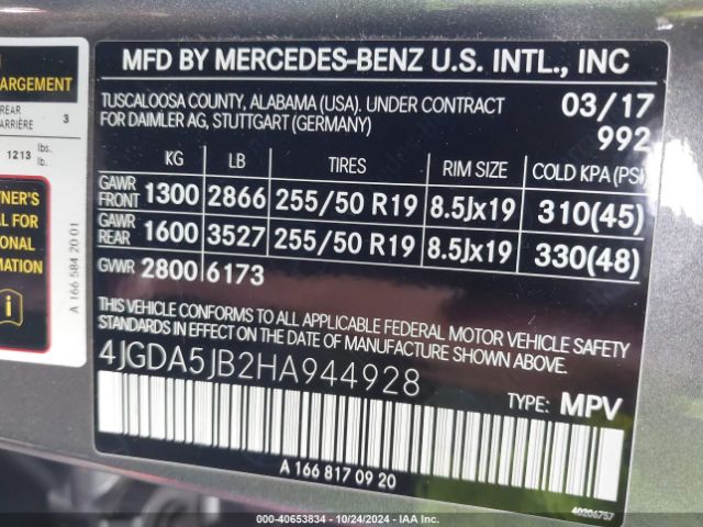 4JGDA5JB2HA944928 Mercedes-Benz GLE 350