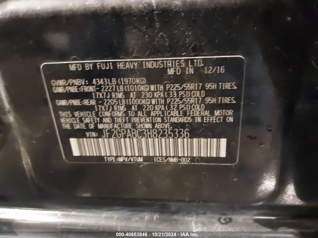 Subaru Crosstrek 2.0i Premium 2017 JF2GPABC3H8235336 Image 9