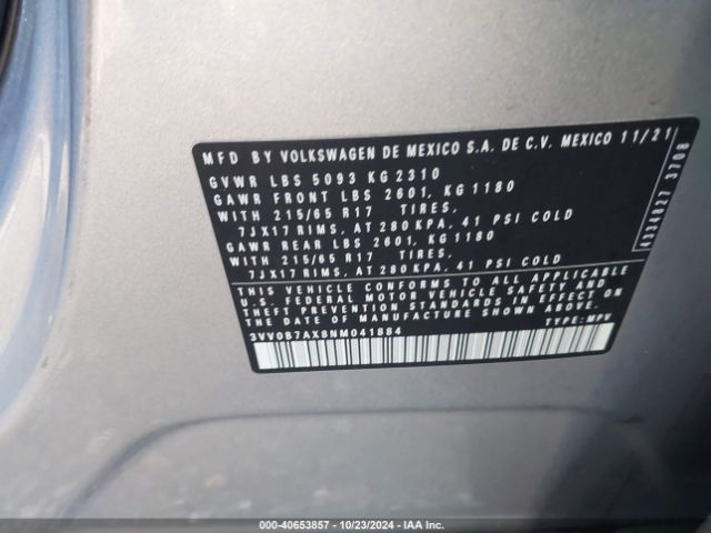 3VV0B7AX8NM041884 Volkswagen Tiguan 2.0t S