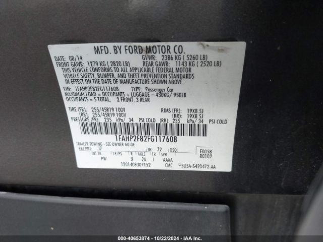 1FAHP2F82FG117608 Ford Taurus Limited