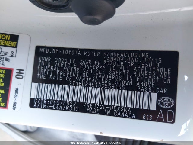 Toyota Corolla S W/special Edition Pkg 2016 2T1BURHE1GC558165 Image 9