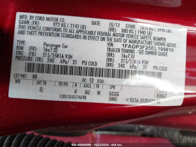Ford FOCUS SE 2014 1FADP3F25EL195810 Image 9