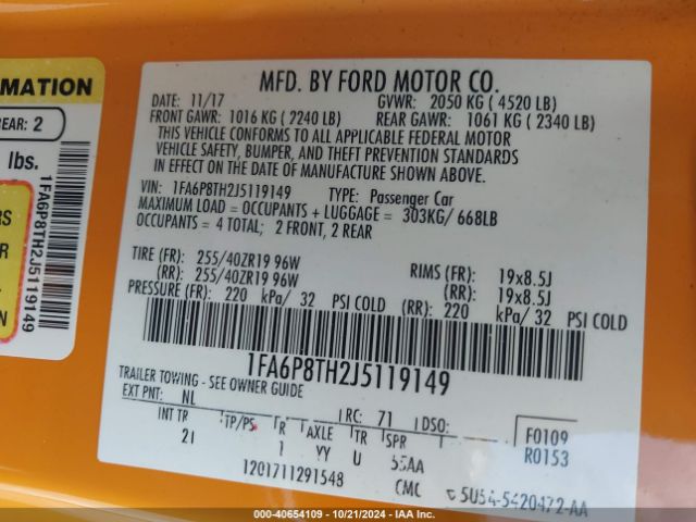 1FA6P8TH2J5119149 Ford Mustang Ecoboost