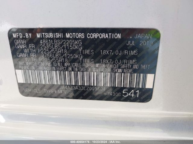 2020 MITSUBISHI OUTLANDER JA4AZ3A33LZ003604 Photo 8