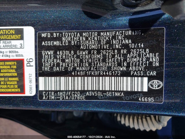 Toyota CAMRY LE 2015 4T4BF1FK9FR446172 Image 9
