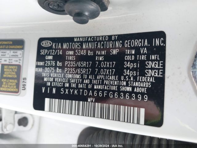 5XYKTDA66FG636399 KIA SORENTO LX