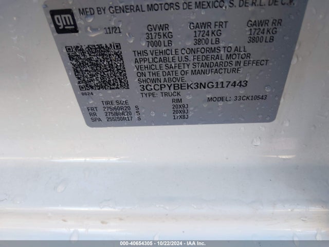 Chevrolet Silverado 1500 Ltd 4wd  Short Bed Custom 2022 3GCPYBEK3NG117443 Image 9