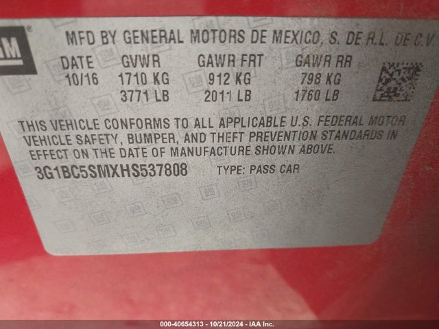 Chevrolet Cruze Ls Auto 2017 3G1BC5SMXHS537808 Image 9
