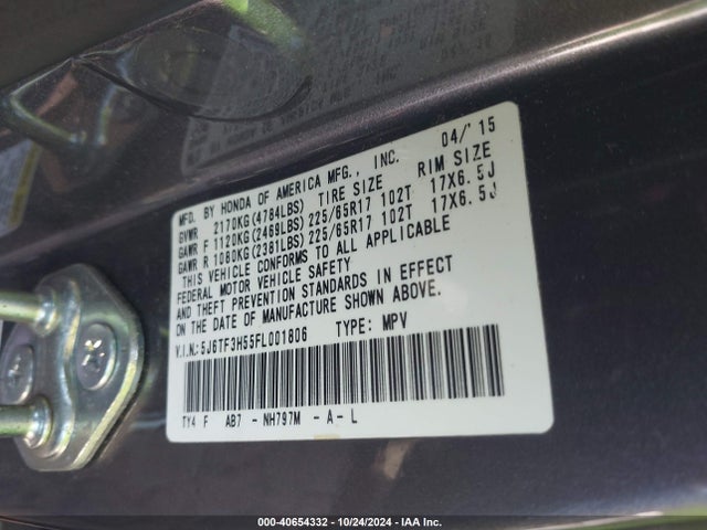 Honda Crosstour Ex-l 2015 5J6TF3H55FL001806 Image 9