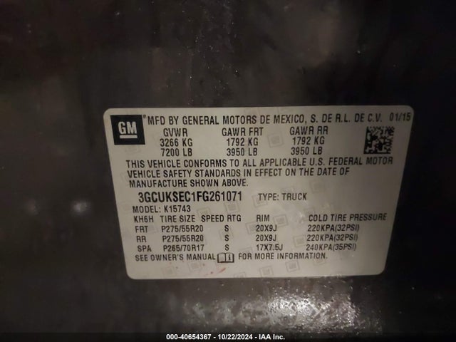 Chevrolet Silverado 1500 2lz 2015 3GCUKSEC1FG261071 Image 9