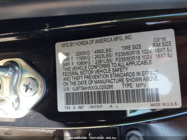 5J8TB4H5XGL029286 Acura Rdx Technology   Acurawatch Plus Packages/technology Package
