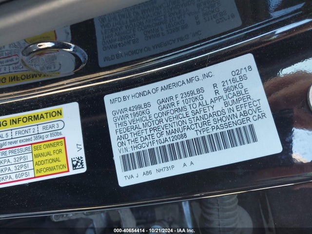 Honda ACCORD LX 2018 1HGCV1F10JA120088 Image 9