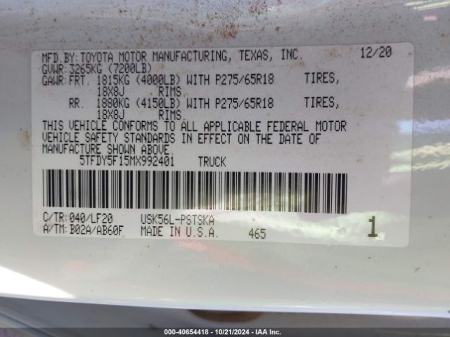 5TFDY5F15MX992401 Toyota Tundra Trd Pro