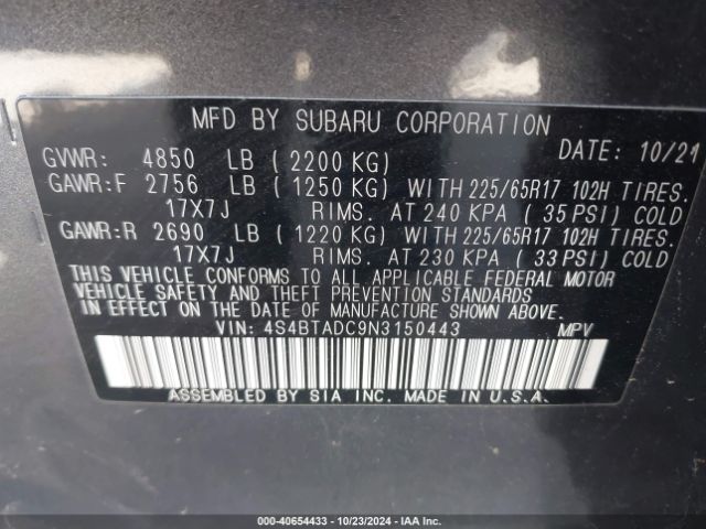 4S4BTADC9N3150443 Subaru Outback Premium