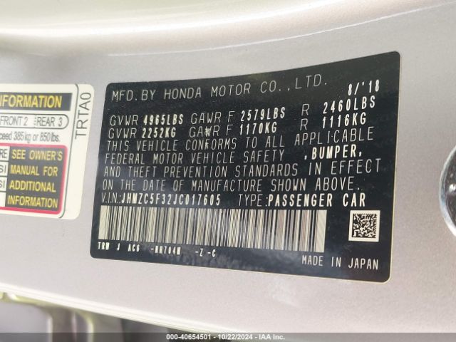 JHMZC5F32JC017605 Honda Clarity Plug-in Hybrid Touring