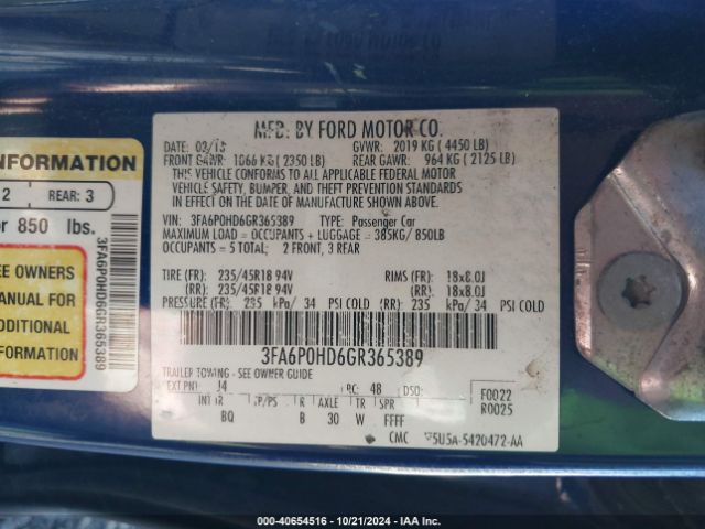 3FA6P0HD6GR365389 Ford FUSION SE