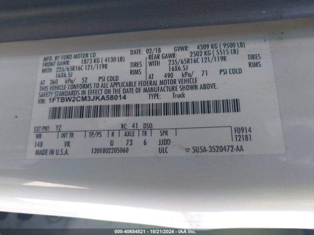 1FTBW2CM3JKA58014 Ford Transit-350