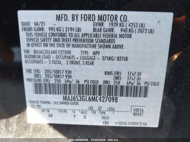 MAJ6S3GL6MC427098 Ford Ecosport Se