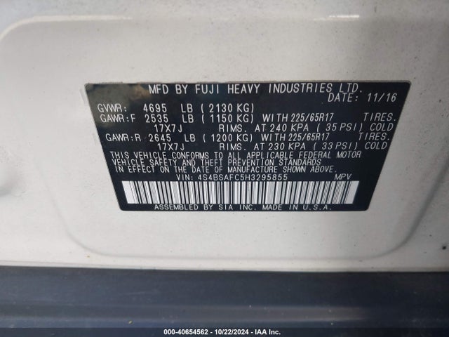 Subaru Outback 2.5i Premium 2017 4S4BSAFC5H3295855 Image 9