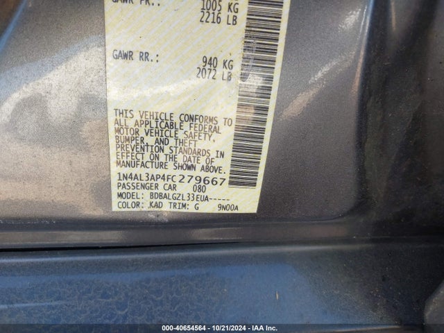 Nissan Altima 2015 1N4AL3AP4FC279667 Image 9