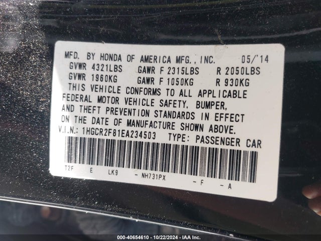 Honda Accord Ex-l 2014 1HGCR2F81EA234503 Image 9
