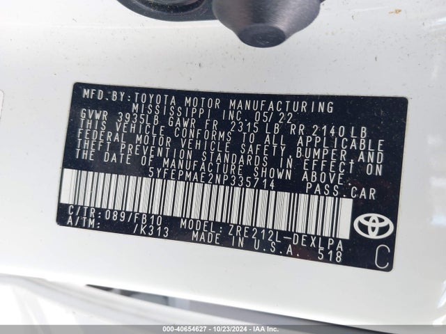 Toyota COROLLA LE 2022 5YFEPMAE2NP335714 Image 9