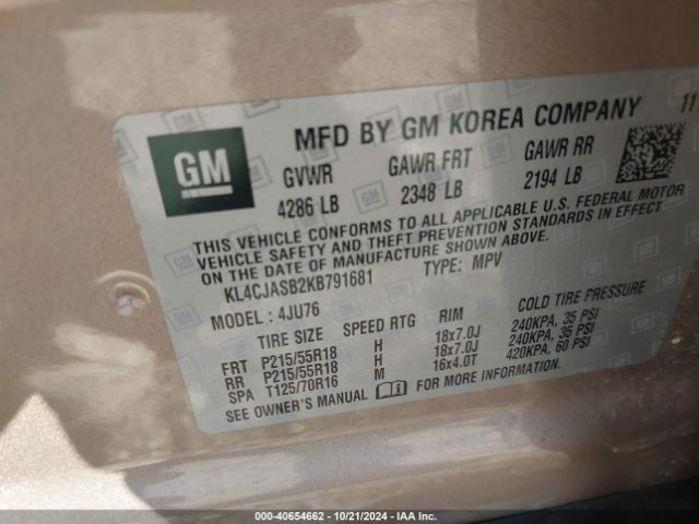 KL4CJASB2KB791681 Buick Encore Fwd Preferred