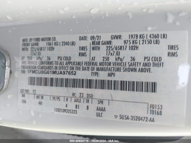 Ford ESCAPE SE 2021 1FMCU0G61MUA97652 Image 9