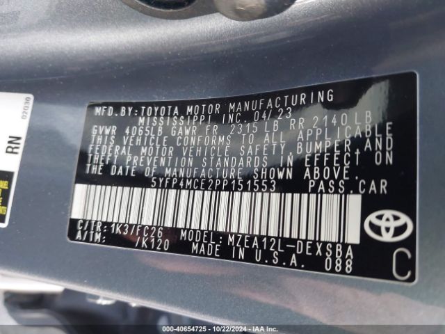 5YFP4MCE2PP151553 Toyota COROLLA SE