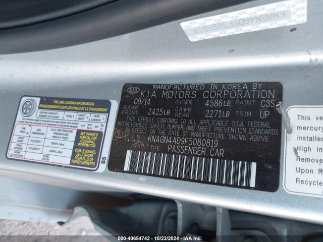 KIA Optima Hybrid Ex 2015 KNAGN4AD9F5080819 Image 9