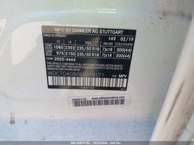 WDCTG4GB0KU014171 Mercedes-Benz Gla 250 4matic