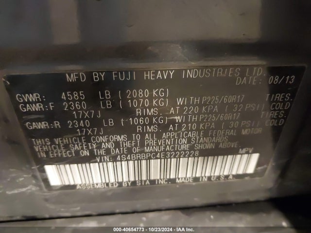 Subaru Outback 2.5i Limited 2014 4S4BRBPC4E3222228 Image 9